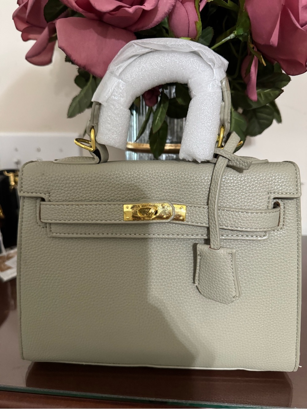 Elegant Structured Top-Handle Women's Bag in Light Sage